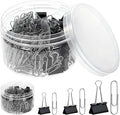 370 PCS Paper Clips and Binder Clips Set – Assorted Sizes Metal Clips (28-50mm Paper Clip + 15-25mm Binder Clip), Office Supplies for Home School