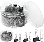 370 PCS Paper Clips and Binder Clips Set – Assorted Sizes Metal Clips (28-50mm Paper Clip + 15-25mm Binder Clip), Office Supplies for Home School