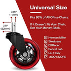 The Office Oasis Original Rollerblade Office Chair Wheels (As Seen On PBS) - Smooth & Quiet Casters - Safe for Hardwood Floors & Carpet - Easy Installation with Universal Fit - Set of 5 - Red
