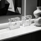 Kitcom Handmade Crystal Bookends Square, 1 Pair of Decorative Tabletop Bookends for Office, Home, Desk
