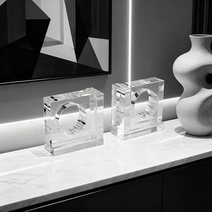 Kitcom Handmade Crystal Bookends Square, 1 Pair of Decorative Tabletop Bookends for Office, Home, Desk