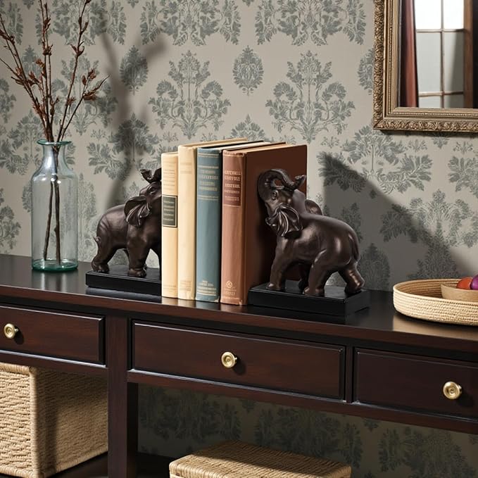 MXARLTR Elephant Decorative Bookends, Bookends for Shelves, Book Ends for Heavy Books with Anti-Slip Pad for Book Lovers Heavy Book Holder for Home Office Decor (Bronze)