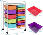 Giantex 15-Drawer Organizer Cart Office School Storage Cart Rolling Drawer Cart for Tools, Scrapbook, Paper (Multicolor)