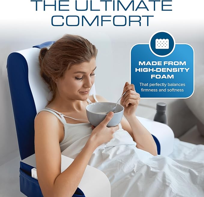 Kolbs Wedge Reading Pillow for Bed, Cushion with Arms for TV, Books, Nursing, Back - Bed Pillow for Sitting Up in Comfort, Plush Backrest. Bed Chair, Sit Up in Comfort (19" Blue)