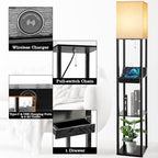 Floor Lamp with Shelves, RUNTOP LED Shelf Floor Lamp with Wireless Charger & 2 Charging USB Ports & Drawer, AC Outlet, 3 Color Temperature Tall Standing Lamp with Bulb for Living Room, Bedroom, Office