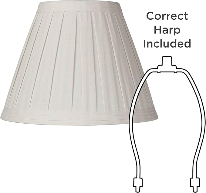 Creme Linen Large Box Pleat Lamp Shade 7" Top x 14" Bottom x 11" High (Spider) Replacement with Harp and Finial - Springcrest