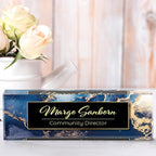 Personalized Name Plate for Desk Custom Acrylic Desk Name Plate Custom Employee Appreciation Gifts Office Gifts for Women, Men, Boss, Coworkers, Teacher, Nurse (A-Blue Marble)