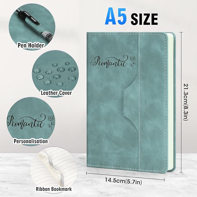 ENOMY Personalized Notebook Set with 10 PC Pens Lined A5 Custom Journal for Writing Men Women Custom Notebook Ideal Friend Girlfriend Gift, Deep Blue