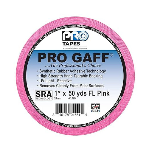 1" Width ProTapes Pro Gaff Premium Matte Cloth Gaffer's Tape With Rubber Adhesive, 50 yds Length x, Fluorescent Pink (Pack of 1)