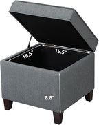 Adeco Chest and Footrest-Square Seat Storage Bench Ottoman, Gray
