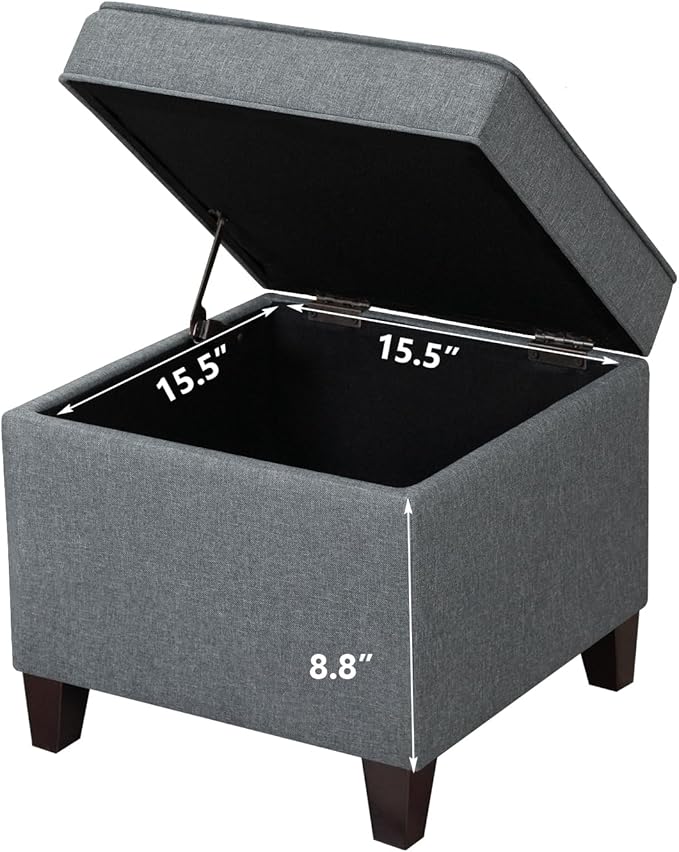 Adeco Chest and Footrest-Square Seat Storage Bench Ottoman, Gray