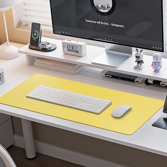 Boutilon Leather Desk Pad Protector,Non-Slip Mouse Pad,Laptop Desk Pad,Office Mouse Mat,Waterproof Leather Desk Blotter,Desk Writing Pad for Office and Home (XXL-Yellow,47.2"x 17")
