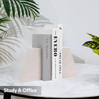 Faticdorr Marble Bookends for Shelves, 11LB Heavy Duty Marble Book Ends for Heavy Books, Stone Bookends Decorative, Polished, Beige Triangular, Set of 2