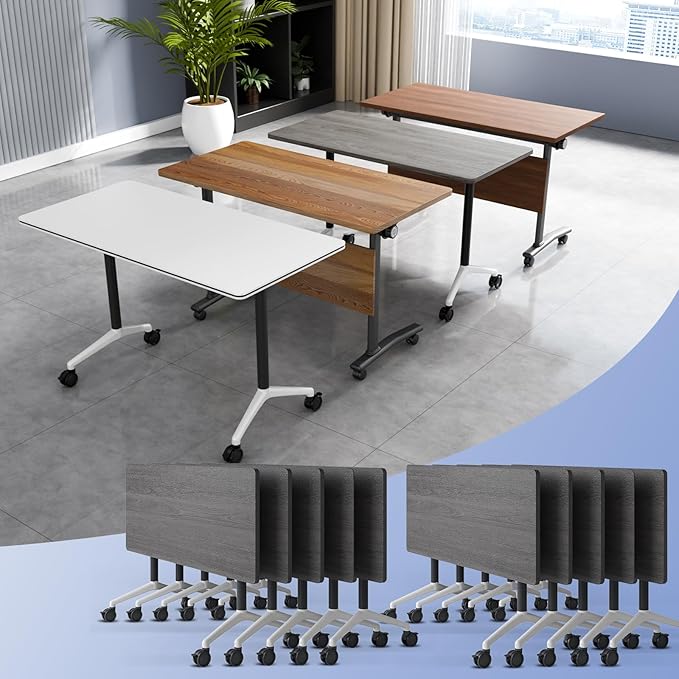 Conference Table Flip Top Mobile Conference Room Tables,Folding Conference Table with Wheels,Large Meeting Training Seminar Table Saving Space for Office Classroom(10C,70.8'')