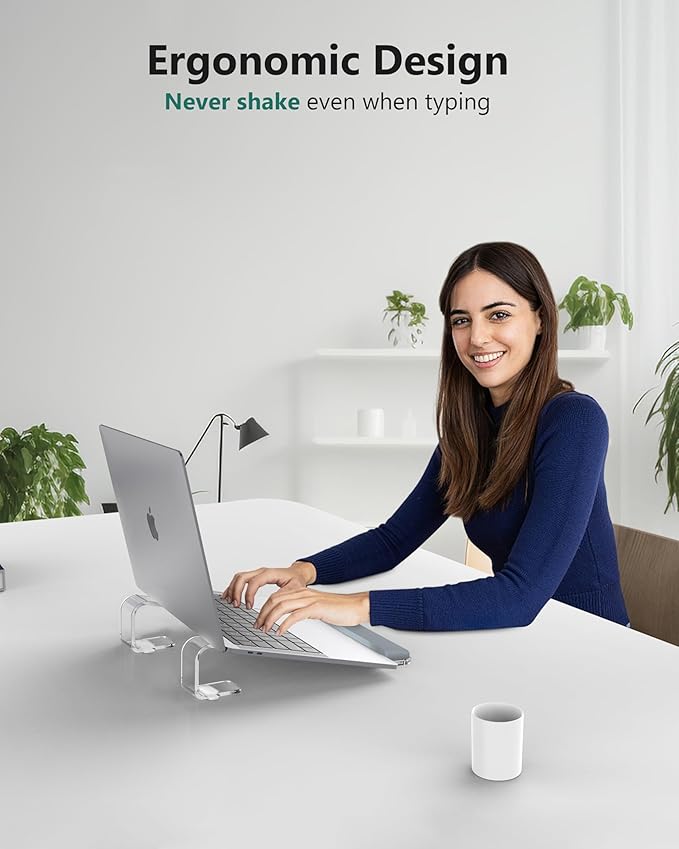 JCZT Clear Acrylic Laptop Stand for Desk, with Wrist Rest, Ergonomic Detachable Mount Compatible with 10-17'' All Laptops Such as MacBook Air Pro/HP/Dell/Lenovo