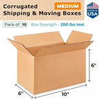 Medium Moving & Shipping Boxes 10x6x6 inches (10-Pack) - Extra Strength 200 lb vs Regular - Corrugated Packing Boxes for Delivery - Durable Cardboard Box - Shipping Box Medium by IDL Packaging