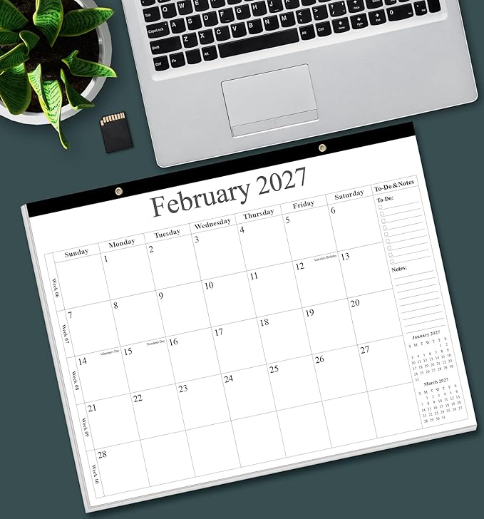 Desk Calendar 2026 - Calendar 2026-2027 from January 2026 to June 2027, 18 Months Calendar with Thick Paper for Office, Home, School Organizing, 14.5" X 11.5", Black
