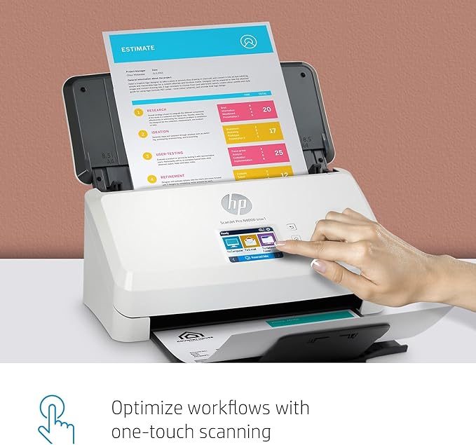 HP ScanJet Pro N4000 snw1 (6FW08A) 40ppm Wi-Fi/USB Color Duplex Scanner with Control Panel for Documents, Photos, Receipts, and Cards. Twain/ISIS Drivers Included