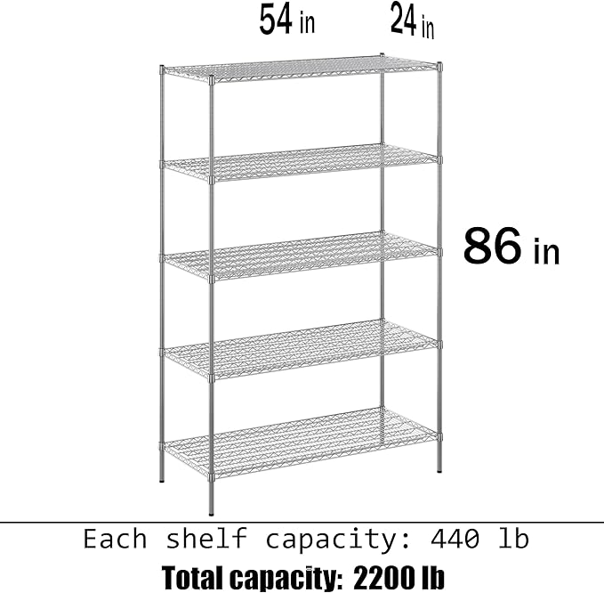 Regal Altair 24" Deep x 54" Wide x 86" Height Wire Shelving Kit | 5-Tier | NSF Commercial Storage Rack Unit