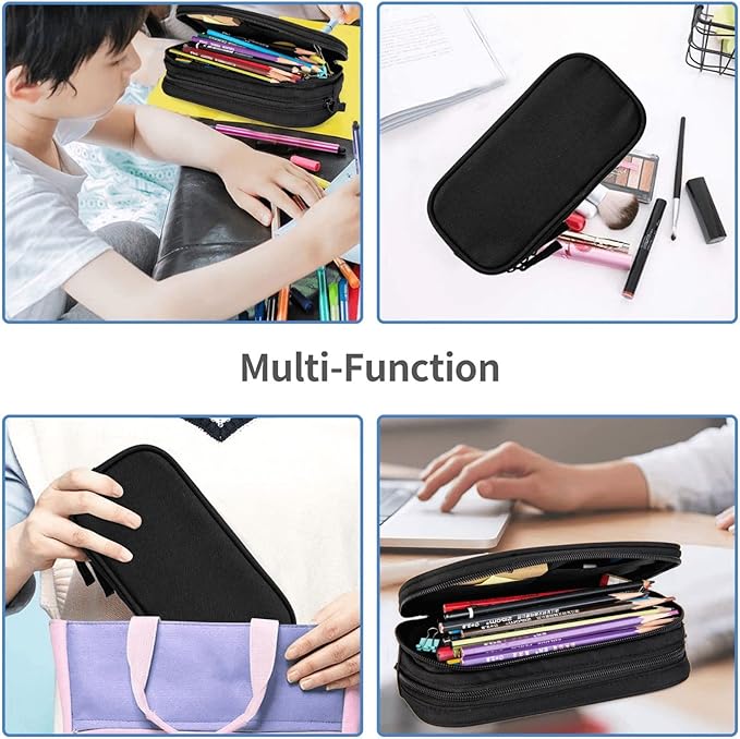 Large Storage Black Pencil Case Sports Pencil Box for Boys Girls, Cool Football-Themed Pattern Pencil Pouch Stationery Organizer Multifunction Cosmetic Makeup Bag, Holder for Pencils and Pens