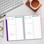 Daily Planner 2026 Full Page Per Day- 2026 Daily & Monthly Planner from January 2026 to December 2026, Day Planner 2026 with 12 Months Tabs, 6.4" x 8,5", Purple