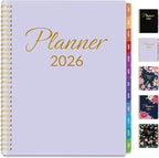 GNL 2026 Planner, Weekly and Monthly Planner January - December 2026, 8.5" x 11" Monthly Planner with Waterproof Flexible Cover, Spiral Binding Notebook with Colorful Tab, Pockets, Bookmark, Purple