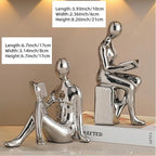 TYGKROF Decorative Bookends,Ceramic Statue Book Ends,Home Office Modern Bookends,Decor Aesthetic Reading Book Holders for Bookshelf,Bedroom Living Room Decoration Unique Bookends (Silver)