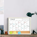 Calendar Whiteboard for Wall, TANKEE 17x13 Inches Whiteboard Calendar Cork Board Combo, Small Magnetic White Board with Wood Framed, Hanging Dry Erase Board for Kitchen Home Office School Planner