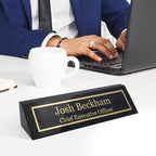 Engraving International Business Wood Name Plate for Desk | Customizable 2" x 8", Black Piano Finish Name Plaque | Classic Rosewood Design | Perfect for Office Decor & Professional Gifts