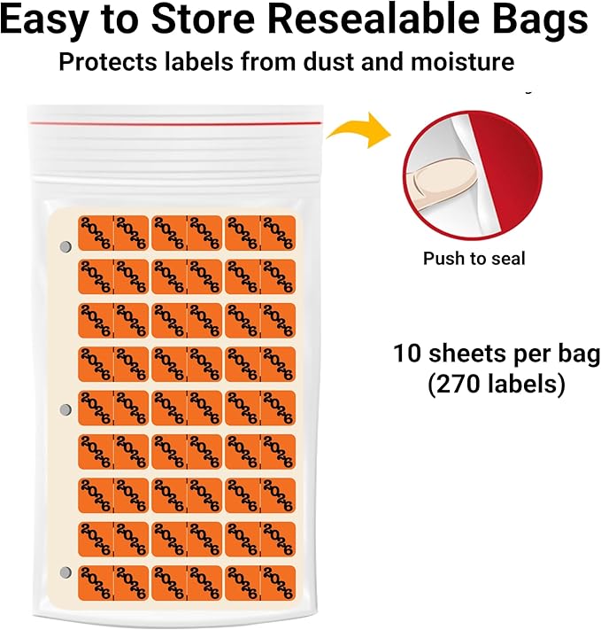 2026 Year Labels, Doctor Stuff 2026 Chart Stickers, Ringbook Sheets, Orange/Black Color Coded, Jeter Style, USA Made Year Stickers for End Tab File Folders, 270/Package, 3/4" x 1-1/2"