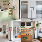 RedChili Sign Holder Stand 8.5x11 Inch, Adjustable Floor Standing Sign Holder Signage Stand with Aluminum Snap-Open Frame Vertical Horizontal View Display For Malls Schools Restaurants (Black, Sharp Corner)