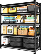 SDXYSTCE 48" W Garage Storage Shelves Heavy Duty, 2800LBS Loads Adjustable Garage Shelving, 5-Tier Metal Shelving Units and Storage Racks, Industrial Utility Shelf,48" Wx18 Dx78 H, Black