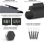 TOWON Small White Board for Desk with Clock, Small Desktop Whiteboard Glass with Pen Holder, Time Reminder Dry Erase Board, Whiteboard for Desk, Digital LCD Display, for Home Office, Black, 8 x 6 in