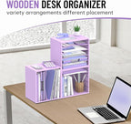 SHARKWOODS 5-Tier Wood Desk Organizer, Paper Tray Organizer for Desk with Adjustable Storage Shelves, Desktop File Organization Paper Sorter Mail Holder for Office Home Classroom, Purple