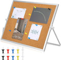 1 Pcs 11.81"×15.74" Cork Bulletin Board, Double Sided Pin with Silver Aluminum Border, Small Desktop Cork Board with Stand for Home, Office, School, Desk Message or Picture