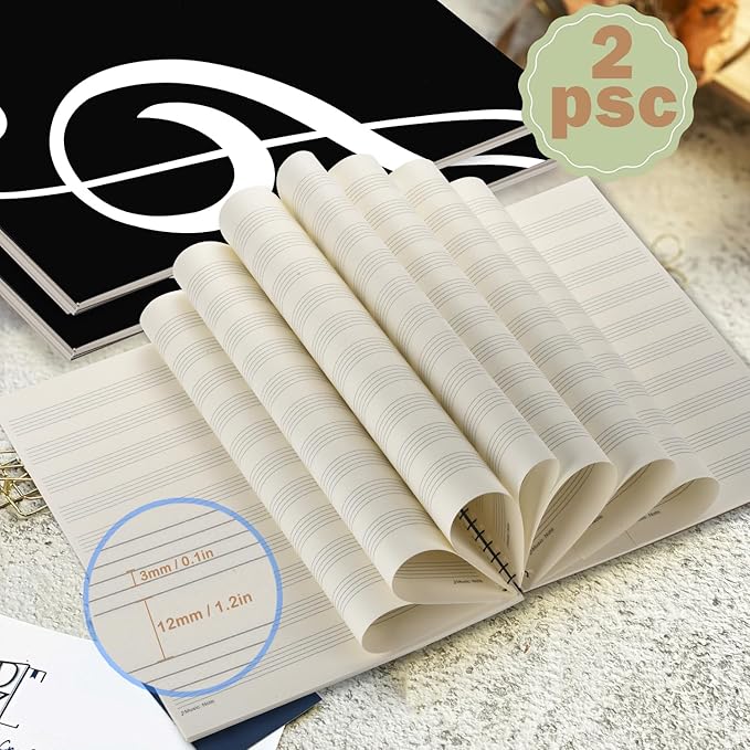 Music Notebook 2 Pack, 100 Sheets/200 Pages Blank Sheet Music Notebook, Staff Manuscript Paper Notebook, Music Writing Composition Notebook, Songwriting Notebook Music Accessories Gift, 26x20cm/10"x8"