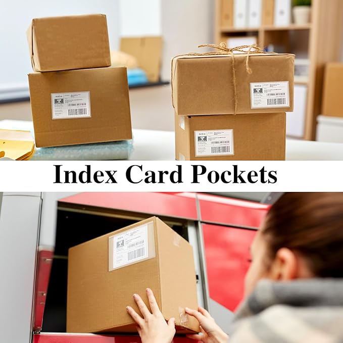 48 Pack 4" x 6" Index Card Holder Adhesive Plastic Label Holders Clear Tote Bag Labels Stickers for Organizing Storage Bins Library Card Shelves