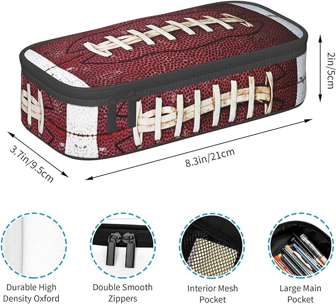 HKHEHOP American Football Ball Vintage Theme Pencil Case Storage Pencil Pouch Stationery Bags With Zipper Portable Pen Holder Box Organizer For Boys Teens Student College School Office Supplies