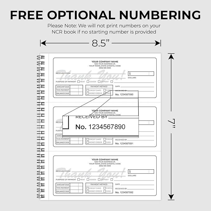 Custom 8.5" x 7" (3 Per Page) Carbonless NCR Books in 3-Part Triplicate Invoices, Receipts, Work Orders, Sales Orders, Purchase Orders, Estimates, Quote Forms with Your Company/Business Name (96 Sets)