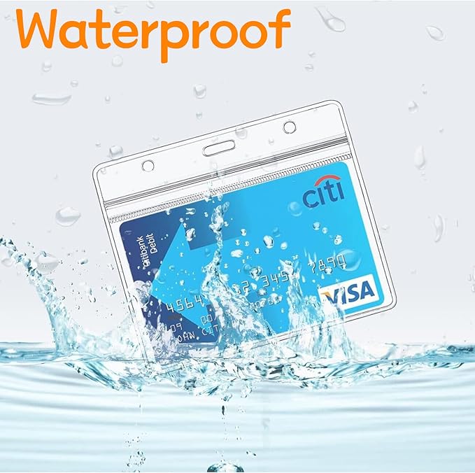 ZHEGUI ID Badge Holder with Clip Clear Plastic Name Tag Holders Horizontal Ziplock Waterproof PVC ID Card Holder with Clip Straps(50 Pack, Horizontal 2.3X3.5)