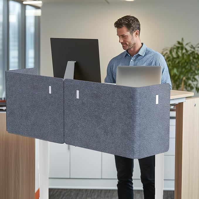 ERGO COLLECT Desk Privacy Panel,2PCS L-Shaped Clamp-On Office Desk Divider,2-in-1 Adjustable Acoustic Desktop Partition Or Under Desk Modesty Screen,for Office,Home,Felt(Grey, 47.2" x 17.7")
