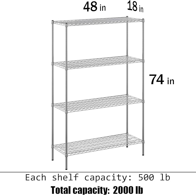 Regal Altair 18" Deep x 48" Wide x 74" Height Wire Shelving Kit | 4-Tier | NSF Commercial Storage Rack Unit