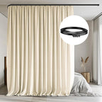 MaKefeile Room Divider Curtains with Flexible Ceiling Tracks Set,Blackout Curtain Ceiling Mount Curtain Track Privacy Room Dividers Ceiling Track Curtain Rod(Beige Drape & Black Rail W 12.5 × H 7 FT)