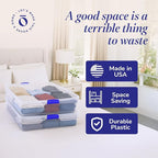 HOMZ 2-Pack Under Bed Storage, Clear Plastic Containers with Lids, 56 Quart, Blue Latch - Stackable Underbed Organizer Bins for Shoes, Bags, Clothes, and Towels