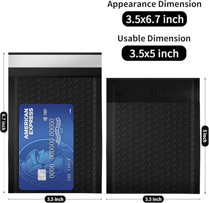 skardeco 3.5x5 Inch Black Bubble Mailers 40 Pack Self-Seal Poly Padded Envelopes Suitable for Small Businesses to Package and Mail Jewelry Cosmetics, Electronic Products, Cards (Black, 3.5x5-40)