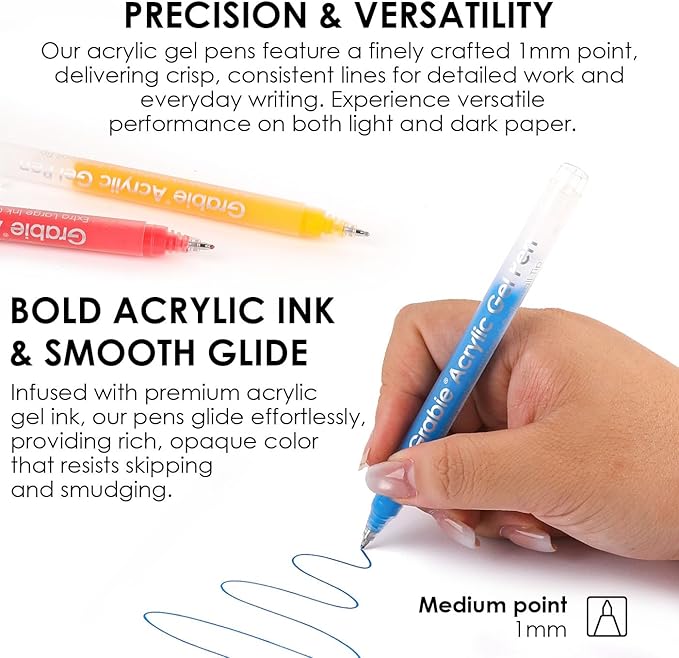 Grabie 12Colors Acrylic Gel Pens&Coloring Book, Medium Point Colored Gel Pens, Acrylic Gel Ink Pen Assorted Colored for Drawing, Note Taking, Bold&Bright Coloring Kit, Set of 12 (Forest Colors)