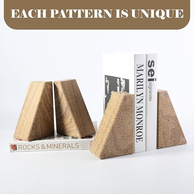 Karibiber Marble Bookends for Heavy Books, Decorative Book Ends for Shelves, Unique Marble Stone Durable and Heavy Book Ends for Hardback Books & CDS, Book Stopper/Holder, Set of 2(Moca Jade)