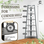 CAPHAUS Tall Corner Shelf Stand, 6-Tier Display Shelves, Ladder Corner Wood Storage Plant Bookshelf with Metal Frame, Versatile Shelving Unit Bookcase for Home Office Space, Dark Grey
