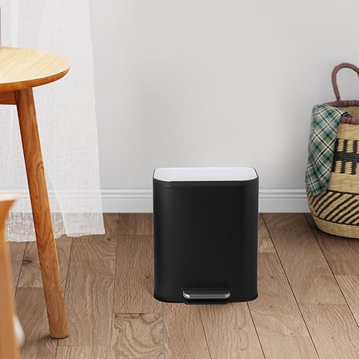 DYTesa 3 Gallon Rectangular Kitchen Trash Can - Black Stainless Steel with Foot Pedal, Soft-Close Lid & Removable Inner Bucket, Suitable for Home/Office/Living Room