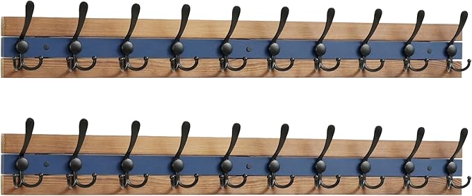 SKOLOO Rustic Coat Rack Wall Mount- 38-1/8" Long Coat Hooks for Wall with 10 Triple Hooks for Hanging Coats, Hats or Tools, Western National Parks Collection, Wood Brown & Blue, Pack of 2